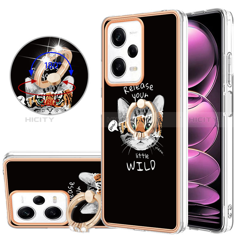 Coque Silicone Motif Fantaisie Souple Couleur Unie Etui Housse avec Support Bague Anneau YB2 pour Xiaomi Redmi Note 12 Pro 5G Plus