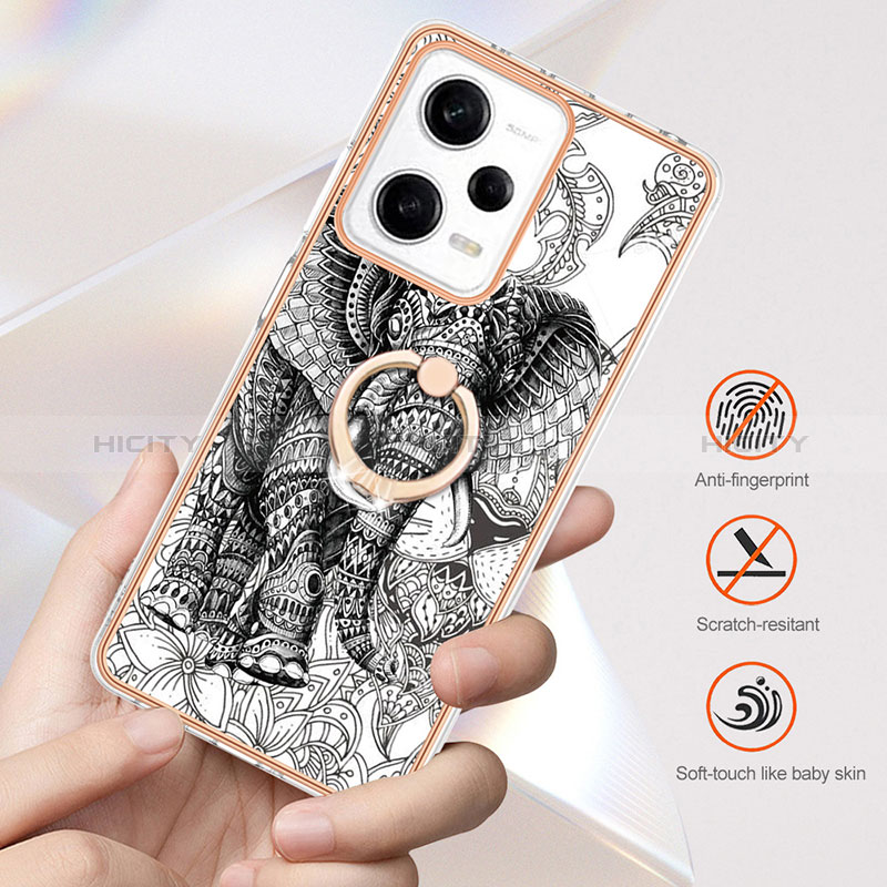 Coque Silicone Motif Fantaisie Souple Couleur Unie Etui Housse avec Support Bague Anneau YB2 pour Xiaomi Redmi Note 12 Pro 5G Plus