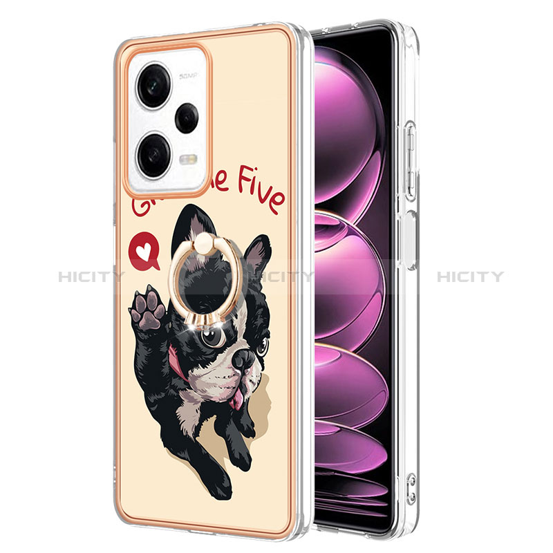 Coque Silicone Motif Fantaisie Souple Couleur Unie Etui Housse avec Support Bague Anneau YB2 pour Xiaomi Redmi Note 12 Pro 5G Plus