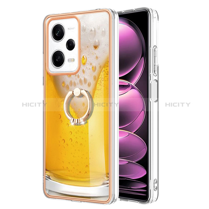 Coque Silicone Motif Fantaisie Souple Couleur Unie Etui Housse avec Support Bague Anneau YB2 pour Xiaomi Redmi Note 12 Pro 5G Plus