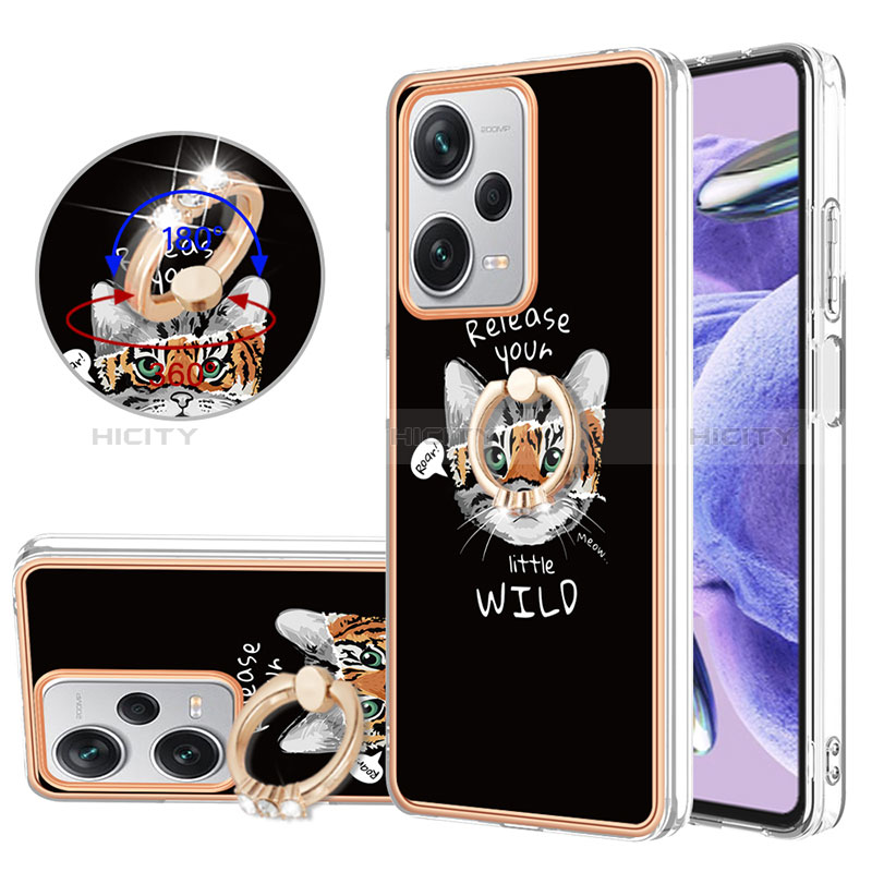 Coque Silicone Motif Fantaisie Souple Couleur Unie Etui Housse avec Support Bague Anneau YB2 pour Xiaomi Redmi Note 12 Pro+ Plus 5G Plus