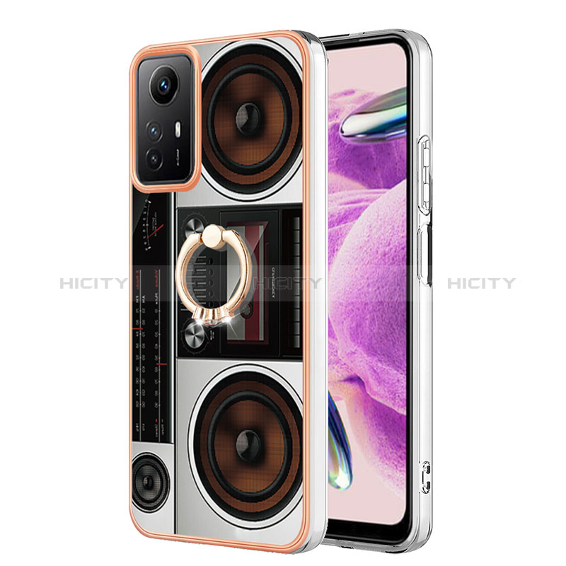 Coque Silicone Motif Fantaisie Souple Couleur Unie Etui Housse avec Support Bague Anneau YB2 pour Xiaomi Redmi Note 12S Colorful Plus