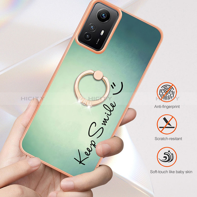 Coque Silicone Motif Fantaisie Souple Couleur Unie Etui Housse avec Support Bague Anneau YB2 pour Xiaomi Redmi Note 12S Plus