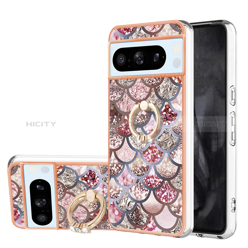 Coque Silicone Motif Fantaisie Souple Couleur Unie Etui Housse avec Support Bague Anneau YB3 pour Google Pixel 8 Pro 5G Plus