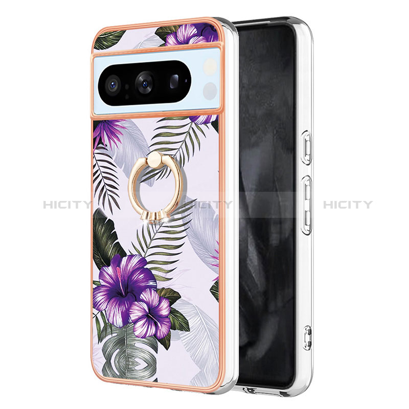 Coque Silicone Motif Fantaisie Souple Couleur Unie Etui Housse avec Support Bague Anneau YB3 pour Google Pixel 8 Pro 5G Plus