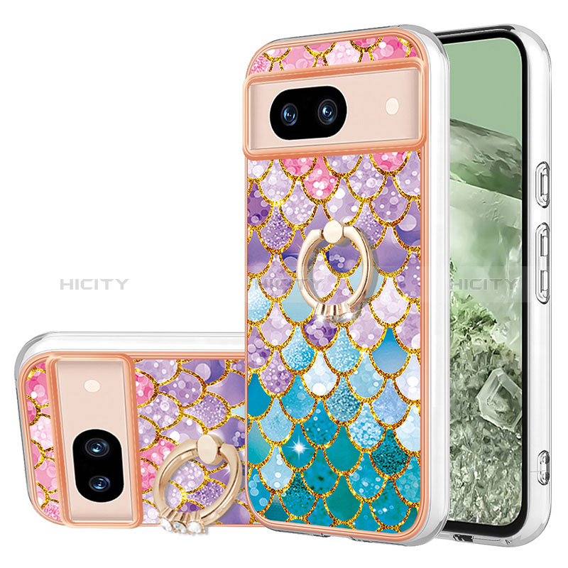 Coque Silicone Motif Fantaisie Souple Couleur Unie Etui Housse avec Support Bague Anneau YB3 pour Google Pixel 8a 5G Colorful Plus