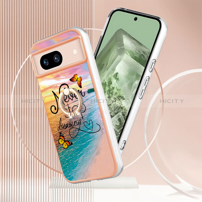 Coque Silicone Motif Fantaisie Souple Couleur Unie Etui Housse avec Support Bague Anneau YB3 pour Google Pixel 8a 5G Plus