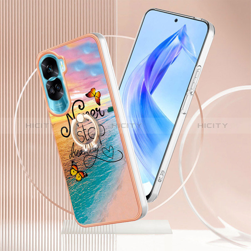 Coque Silicone Motif Fantaisie Souple Couleur Unie Etui Housse avec Support Bague Anneau YB3 pour Huawei Honor 90 Lite 5G Plus