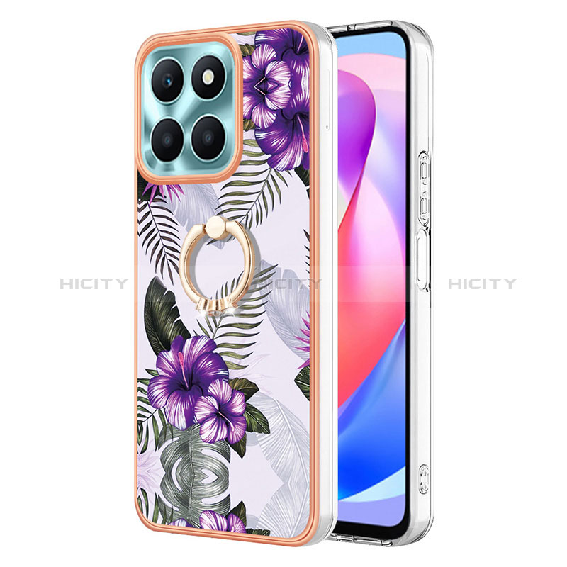 Coque Silicone Motif Fantaisie Souple Couleur Unie Etui Housse avec Support Bague Anneau YB3 pour Huawei Honor X6a Violet Plus