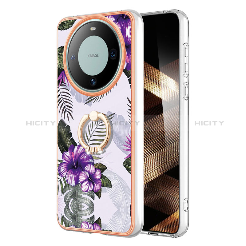 Coque Silicone Motif Fantaisie Souple Couleur Unie Etui Housse avec Support Bague Anneau YB3 pour Huawei Mate 60 Plus