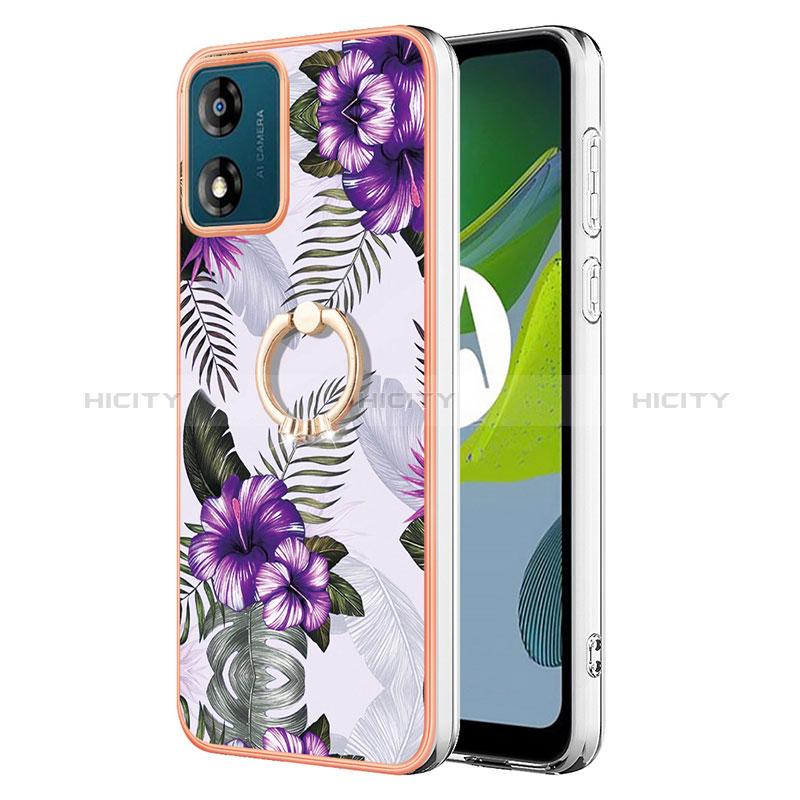 Coque Silicone Motif Fantaisie Souple Couleur Unie Etui Housse avec Support Bague Anneau YB3 pour Motorola Moto E13 Violet Plus