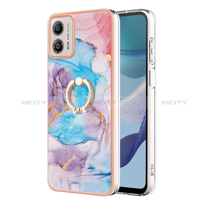 Coque Silicone Motif Fantaisie Souple Couleur Unie Etui Housse avec Support Bague Anneau YB3 pour Motorola Moto G53y 5G Bleu Plus