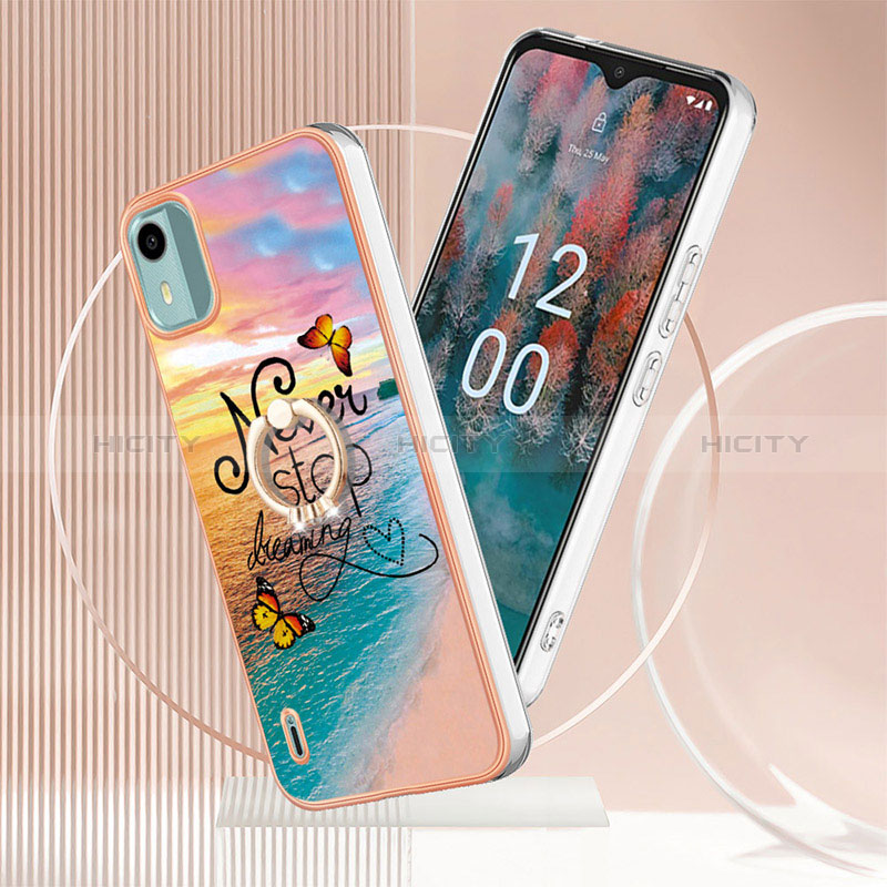 Coque Silicone Motif Fantaisie Souple Couleur Unie Etui Housse avec Support Bague Anneau YB3 pour Nokia C12 Pro Plus