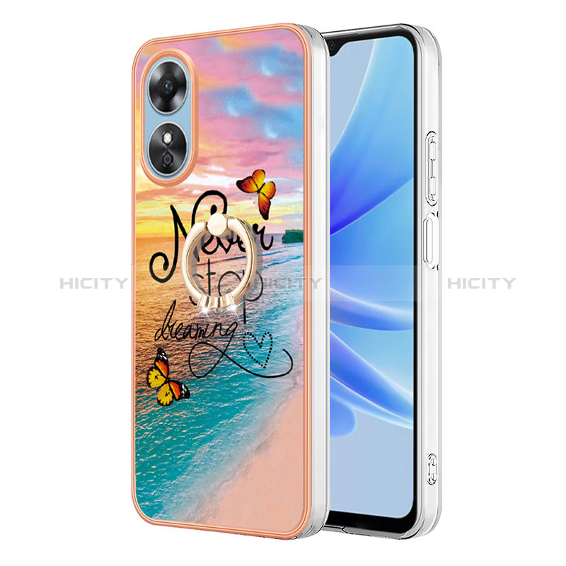 Coque Silicone Motif Fantaisie Souple Couleur Unie Etui Housse avec Support Bague Anneau YB3 pour Oppo A17 Mixte Plus