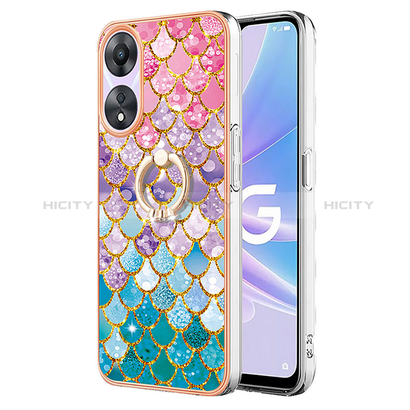 Coque Silicone Motif Fantaisie Souple Couleur Unie Etui Housse avec Support Bague Anneau YB3 pour Oppo A58 5G Colorful Plus