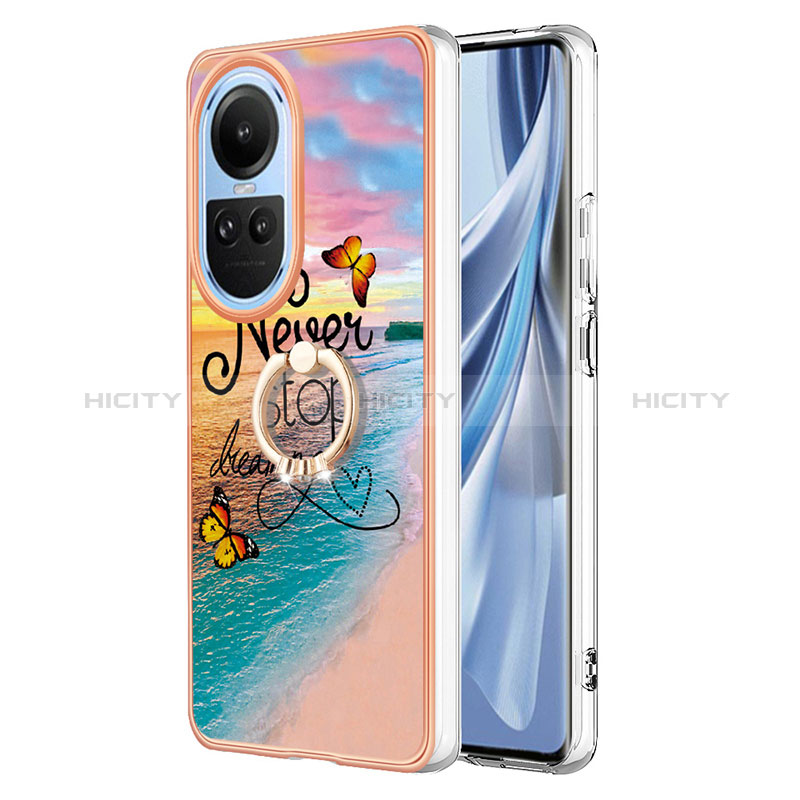 Coque Silicone Motif Fantaisie Souple Couleur Unie Etui Housse avec Support Bague Anneau YB3 pour Oppo Reno10 5G Mixte Plus