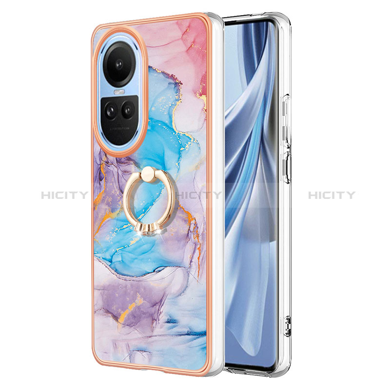 Coque Silicone Motif Fantaisie Souple Couleur Unie Etui Housse avec Support Bague Anneau YB3 pour Oppo Reno10 Pro 5G Bleu Plus