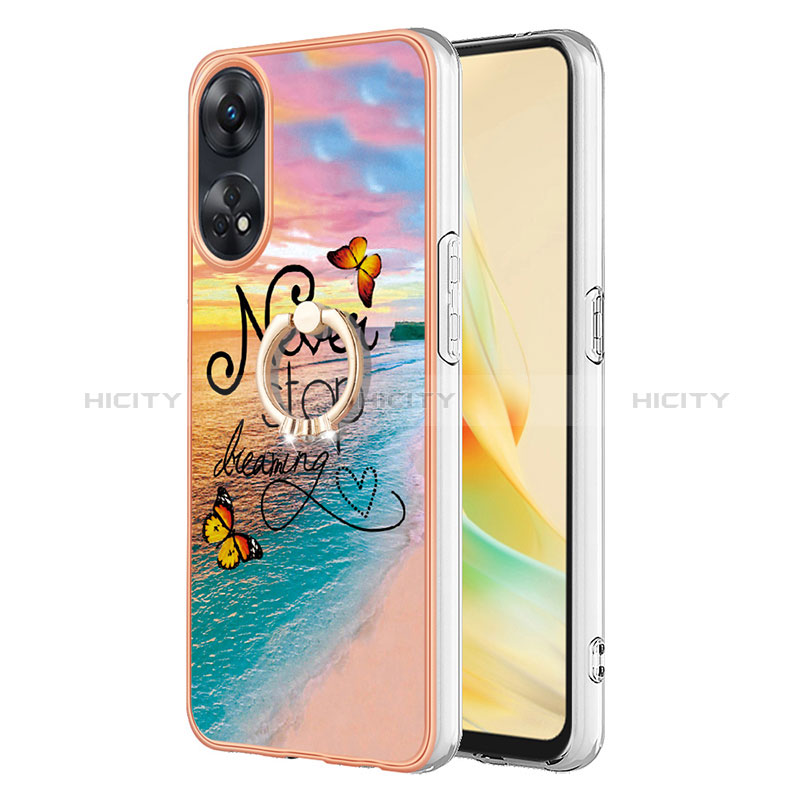 Coque Silicone Motif Fantaisie Souple Couleur Unie Etui Housse avec Support Bague Anneau YB3 pour Oppo Reno8 T 4G Mixte Plus