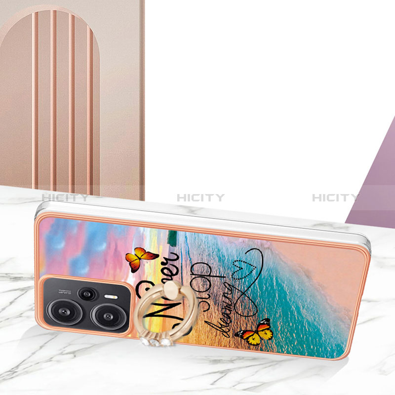 Coque Silicone Motif Fantaisie Souple Couleur Unie Etui Housse avec Support Bague Anneau YB3 pour Xiaomi Poco F5 5G Plus