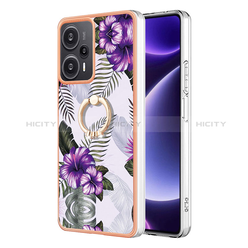 Coque Silicone Motif Fantaisie Souple Couleur Unie Etui Housse avec Support Bague Anneau YB3 pour Xiaomi Poco F5 5G Violet Plus