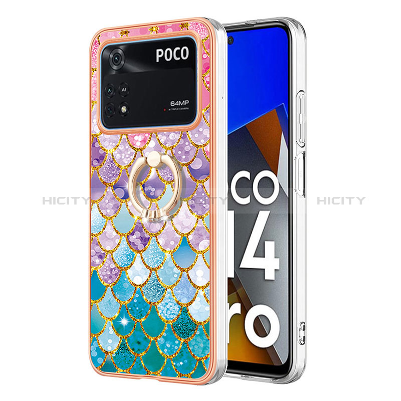 Coque Silicone Motif Fantaisie Souple Couleur Unie Etui Housse avec Support Bague Anneau YB3 pour Xiaomi Poco M4 Pro 4G Colorful Plus