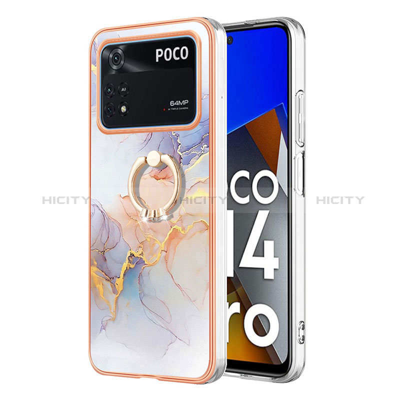 Coque Silicone Motif Fantaisie Souple Couleur Unie Etui Housse avec Support Bague Anneau YB3 pour Xiaomi Poco M4 Pro 4G Plus