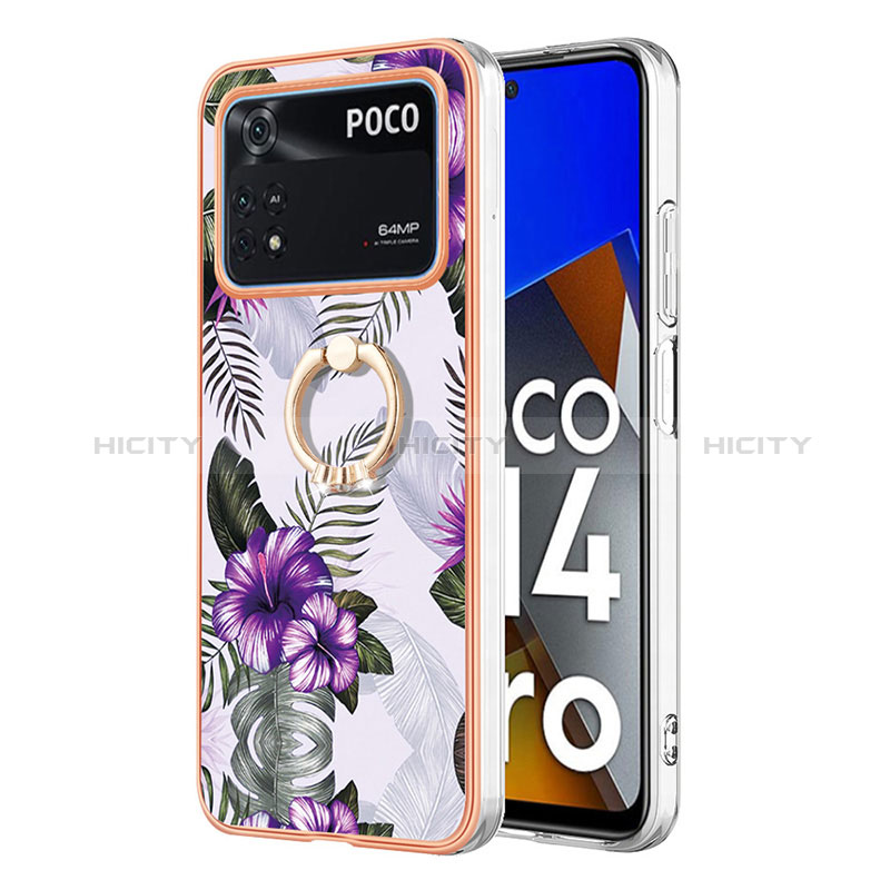 Coque Silicone Motif Fantaisie Souple Couleur Unie Etui Housse avec Support Bague Anneau YB3 pour Xiaomi Poco M4 Pro 4G Plus