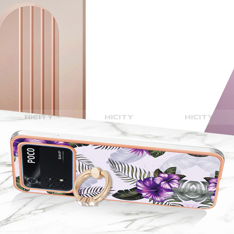 Coque Silicone Motif Fantaisie Souple Couleur Unie Etui Housse avec Support Bague Anneau YB3 pour Xiaomi Poco M4 Pro 4G Plus