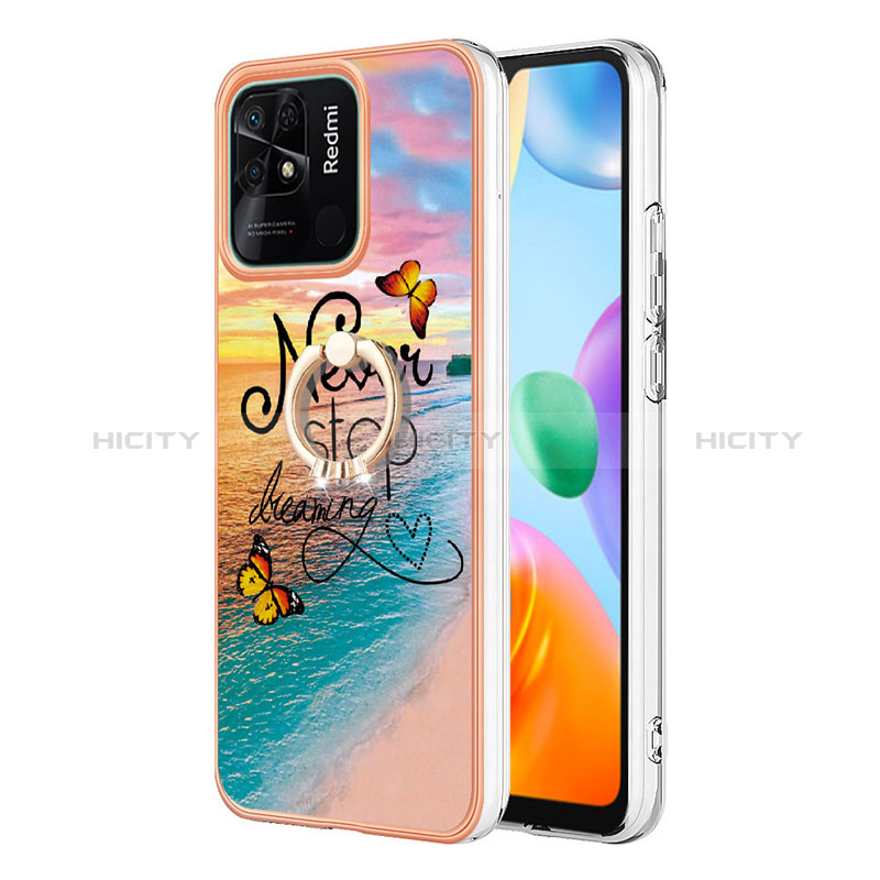 Coque Silicone Motif Fantaisie Souple Couleur Unie Etui Housse avec Support Bague Anneau YB3 pour Xiaomi Redmi 10 Power Plus