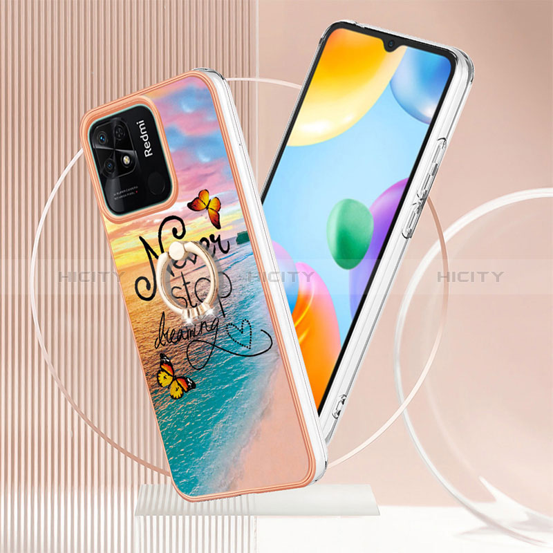 Coque Silicone Motif Fantaisie Souple Couleur Unie Etui Housse avec Support Bague Anneau YB3 pour Xiaomi Redmi 10 Power Plus