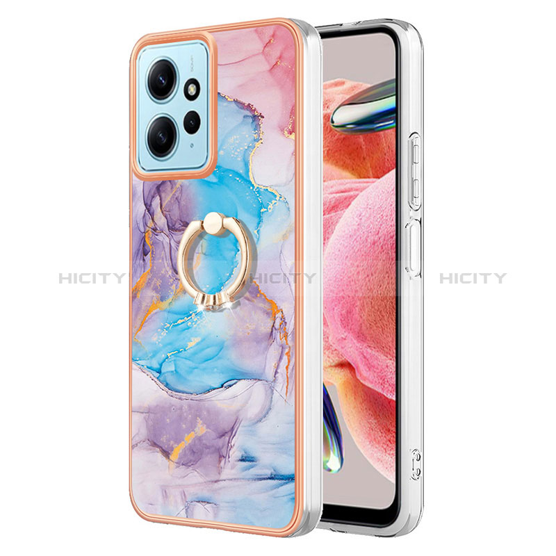 Coque Silicone Motif Fantaisie Souple Couleur Unie Etui Housse avec Support Bague Anneau YB3 pour Xiaomi Redmi Note 12 4G Bleu Plus