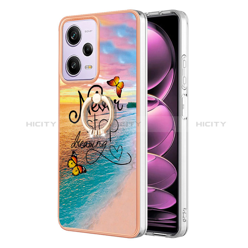 Coque Silicone Motif Fantaisie Souple Couleur Unie Etui Housse avec Support Bague Anneau YB3 pour Xiaomi Redmi Note 12 Pro 5G Plus