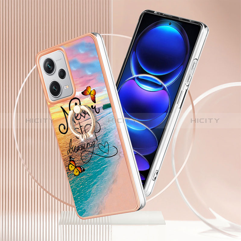 Coque Silicone Motif Fantaisie Souple Couleur Unie Etui Housse avec Support Bague Anneau YB3 pour Xiaomi Redmi Note 12 Pro+ Plus 5G Plus