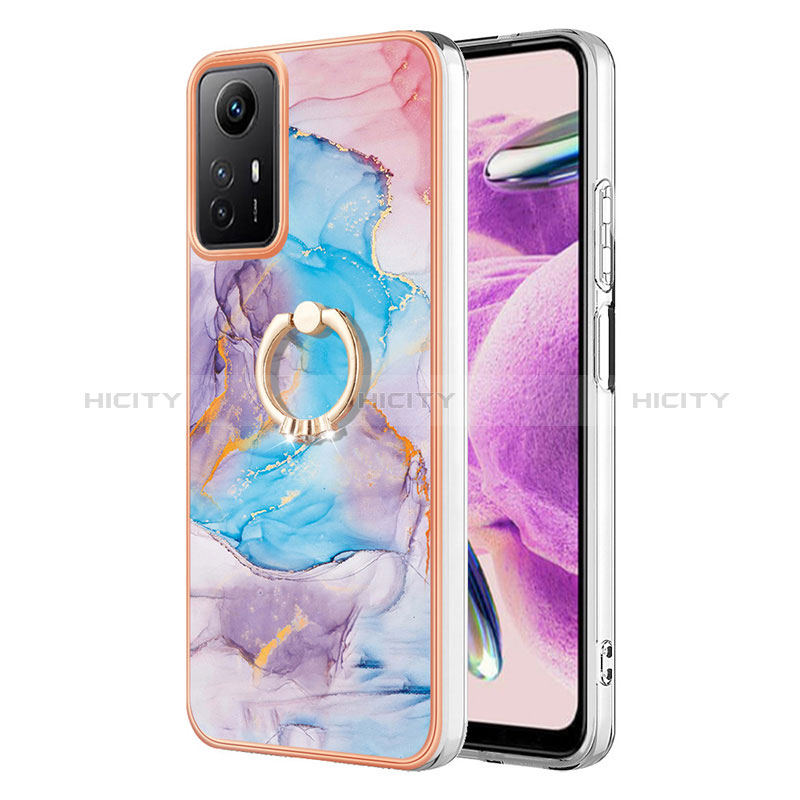 Coque Silicone Motif Fantaisie Souple Couleur Unie Etui Housse avec Support Bague Anneau YB3 pour Xiaomi Redmi Note 12S Bleu Plus