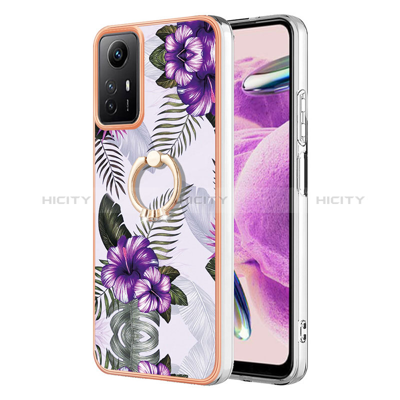 Coque Silicone Motif Fantaisie Souple Couleur Unie Etui Housse avec Support Bague Anneau YB3 pour Xiaomi Redmi Note 12S Violet Plus