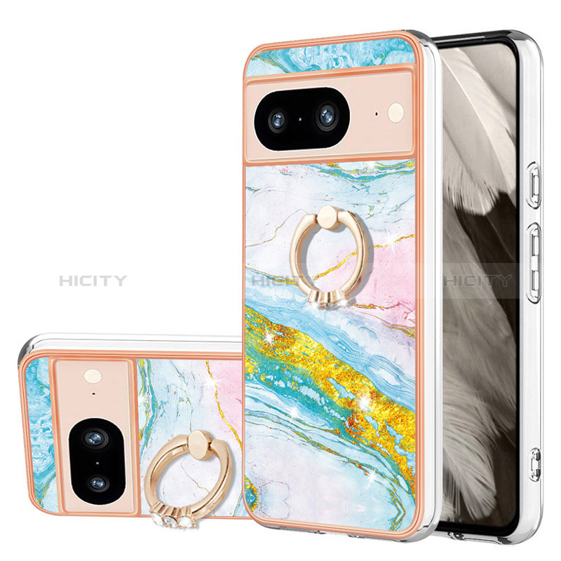 Coque Silicone Motif Fantaisie Souple Couleur Unie Etui Housse avec Support Bague Anneau YB5 pour Google Pixel 8 5G Colorful Plus