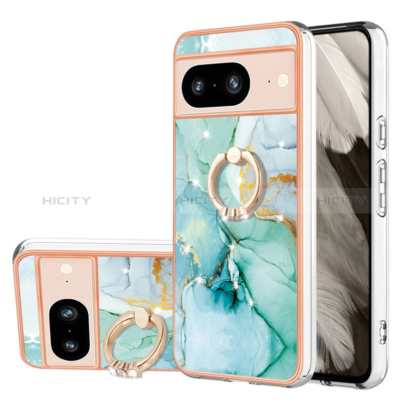 Coque Silicone Motif Fantaisie Souple Couleur Unie Etui Housse avec Support Bague Anneau YB5 pour Google Pixel 8 5G Plus