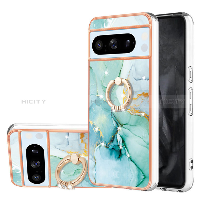 Coque Silicone Motif Fantaisie Souple Couleur Unie Etui Housse avec Support Bague Anneau YB5 pour Google Pixel 8 Pro 5G Vert Plus