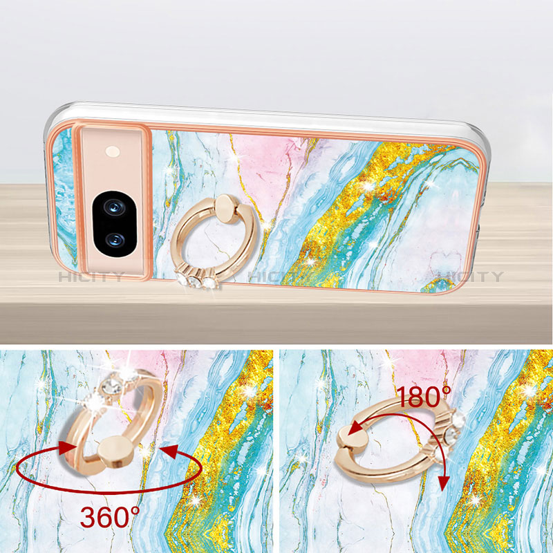 Coque Silicone Motif Fantaisie Souple Couleur Unie Etui Housse avec Support Bague Anneau YB5 pour Google Pixel 8a 5G Plus