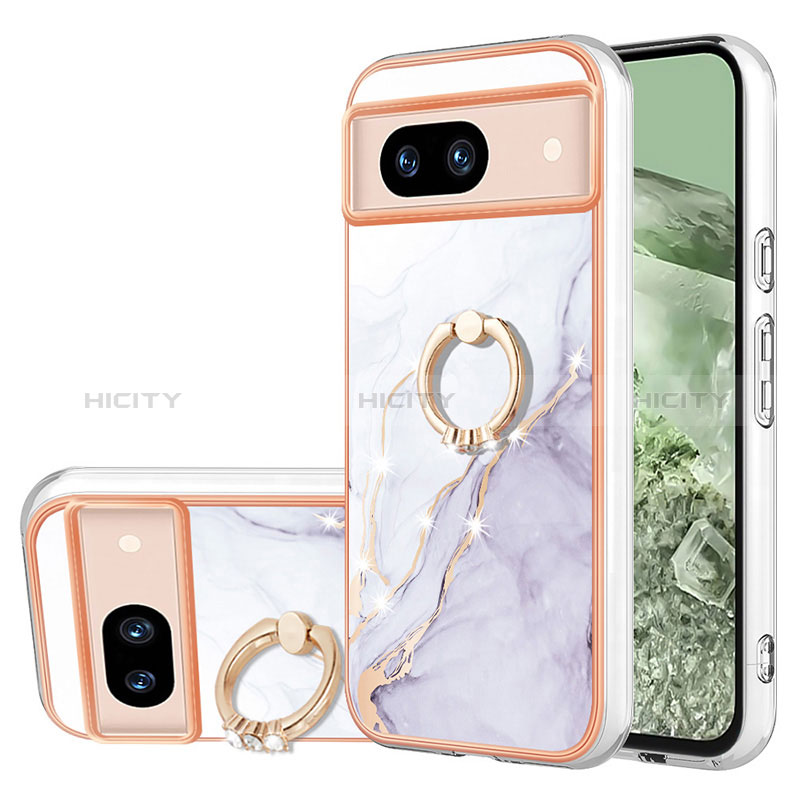 Coque Silicone Motif Fantaisie Souple Couleur Unie Etui Housse avec Support Bague Anneau YB5 pour Google Pixel 8a 5G Plus