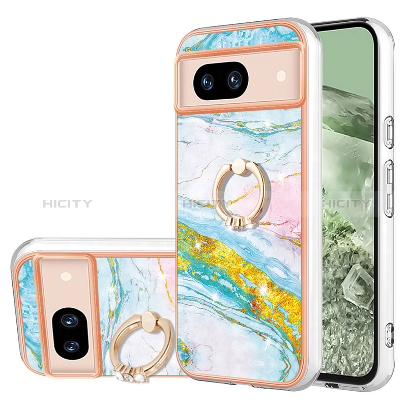 Coque Silicone Motif Fantaisie Souple Couleur Unie Etui Housse avec Support Bague Anneau YB5 pour Google Pixel 8a 5G Plus