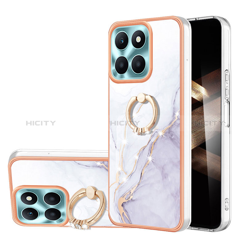 Coque Silicone Motif Fantaisie Souple Couleur Unie Etui Housse avec Support Bague Anneau YB5 pour Huawei Honor X8b Blanc Plus