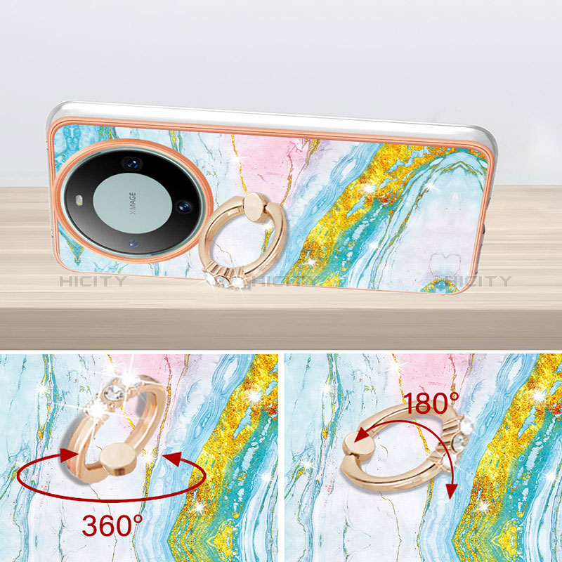 Coque Silicone Motif Fantaisie Souple Couleur Unie Etui Housse avec Support Bague Anneau YB5 pour Huawei Mate 60 Pro Plus