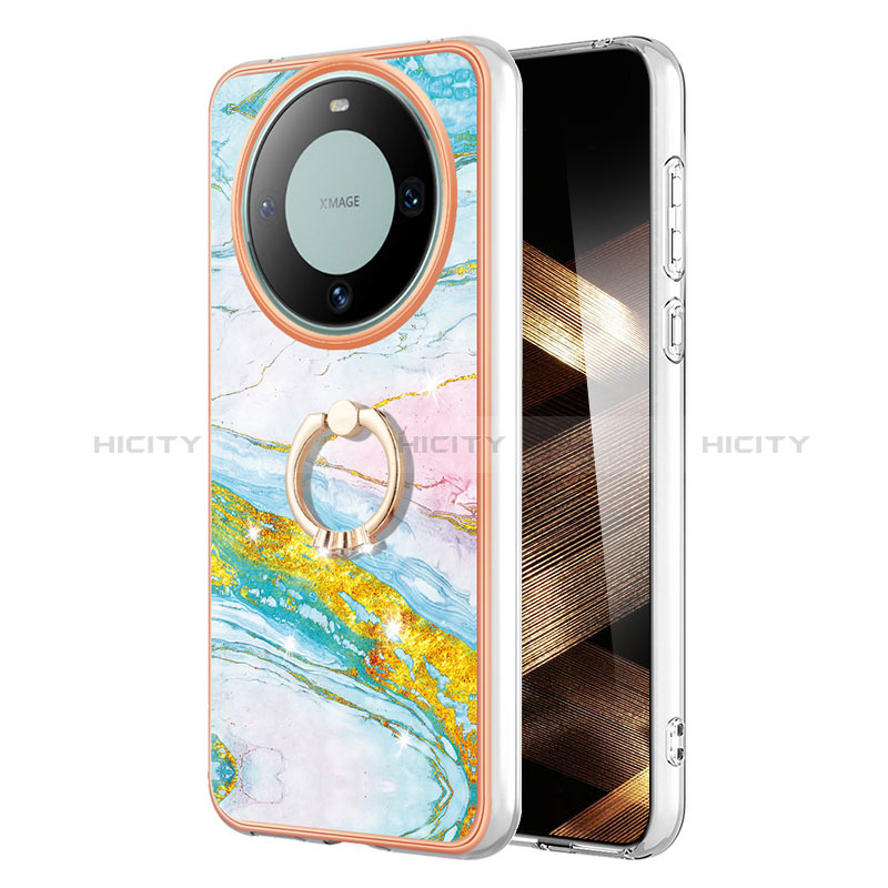 Coque Silicone Motif Fantaisie Souple Couleur Unie Etui Housse avec Support Bague Anneau YB5 pour Huawei Mate 60 Pro Plus