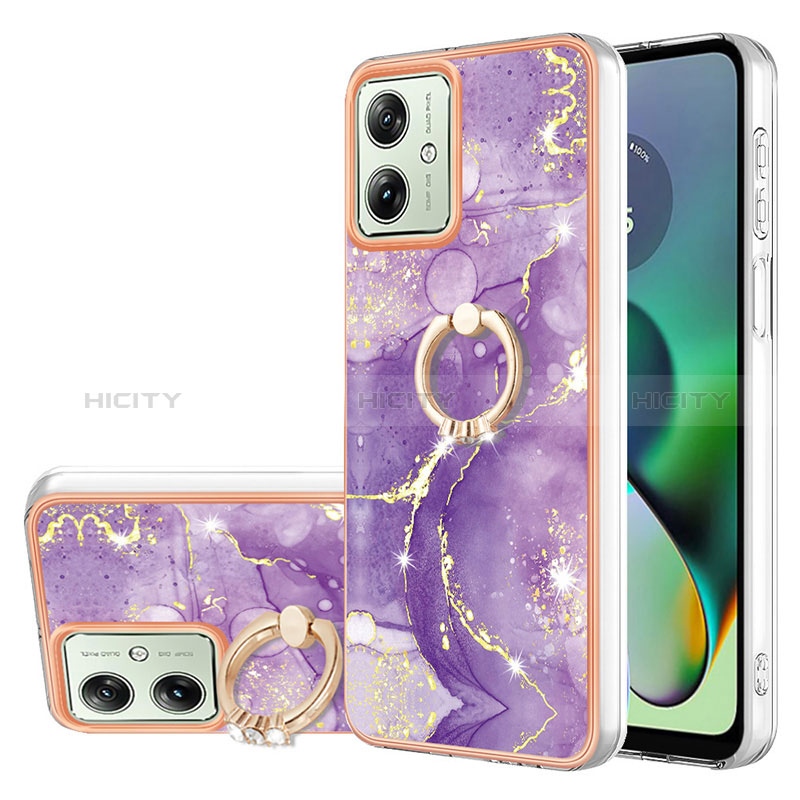 Coque Silicone Motif Fantaisie Souple Couleur Unie Etui Housse avec Support Bague Anneau YB5 pour Motorola Moto G54 5G Violet Plus