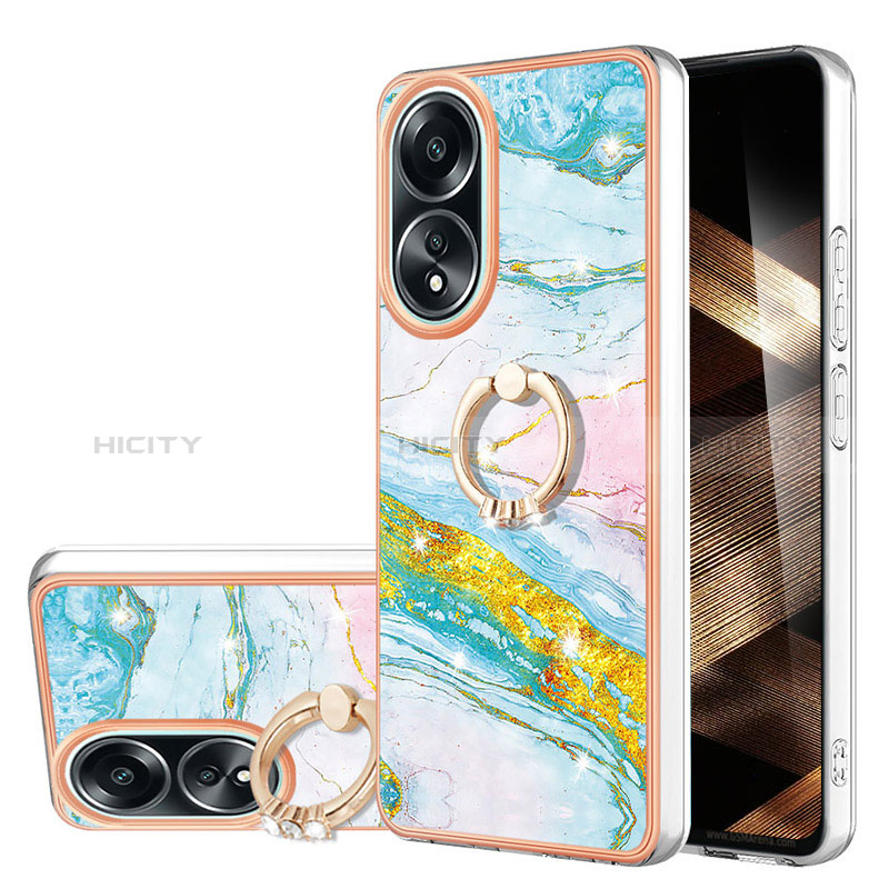 Coque Silicone Motif Fantaisie Souple Couleur Unie Etui Housse avec Support Bague Anneau YB5 pour Oppo A18 Colorful Plus