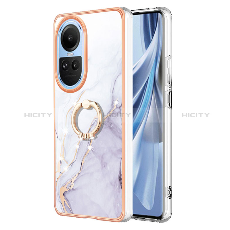 Coque Silicone Motif Fantaisie Souple Couleur Unie Etui Housse avec Support Bague Anneau YB5 pour Oppo Reno10 5G Blanc Plus