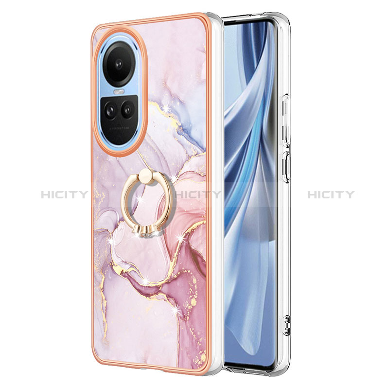 Coque Silicone Motif Fantaisie Souple Couleur Unie Etui Housse avec Support Bague Anneau YB5 pour Oppo Reno10 5G Rose Plus