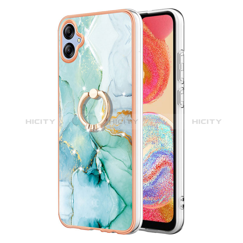 Coque Silicone Motif Fantaisie Souple Couleur Unie Etui Housse avec Support Bague Anneau YB5 pour Samsung Galaxy A04 4G Vert Plus