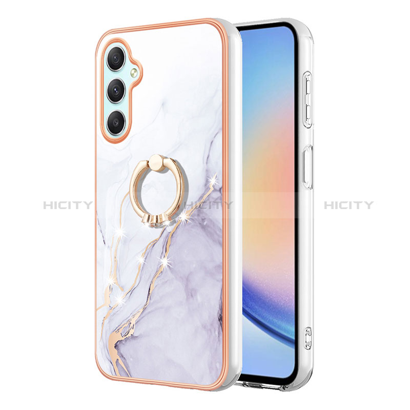 Coque Silicone Motif Fantaisie Souple Couleur Unie Etui Housse avec Support Bague Anneau YB5 pour Samsung Galaxy A24 4G Blanc Plus